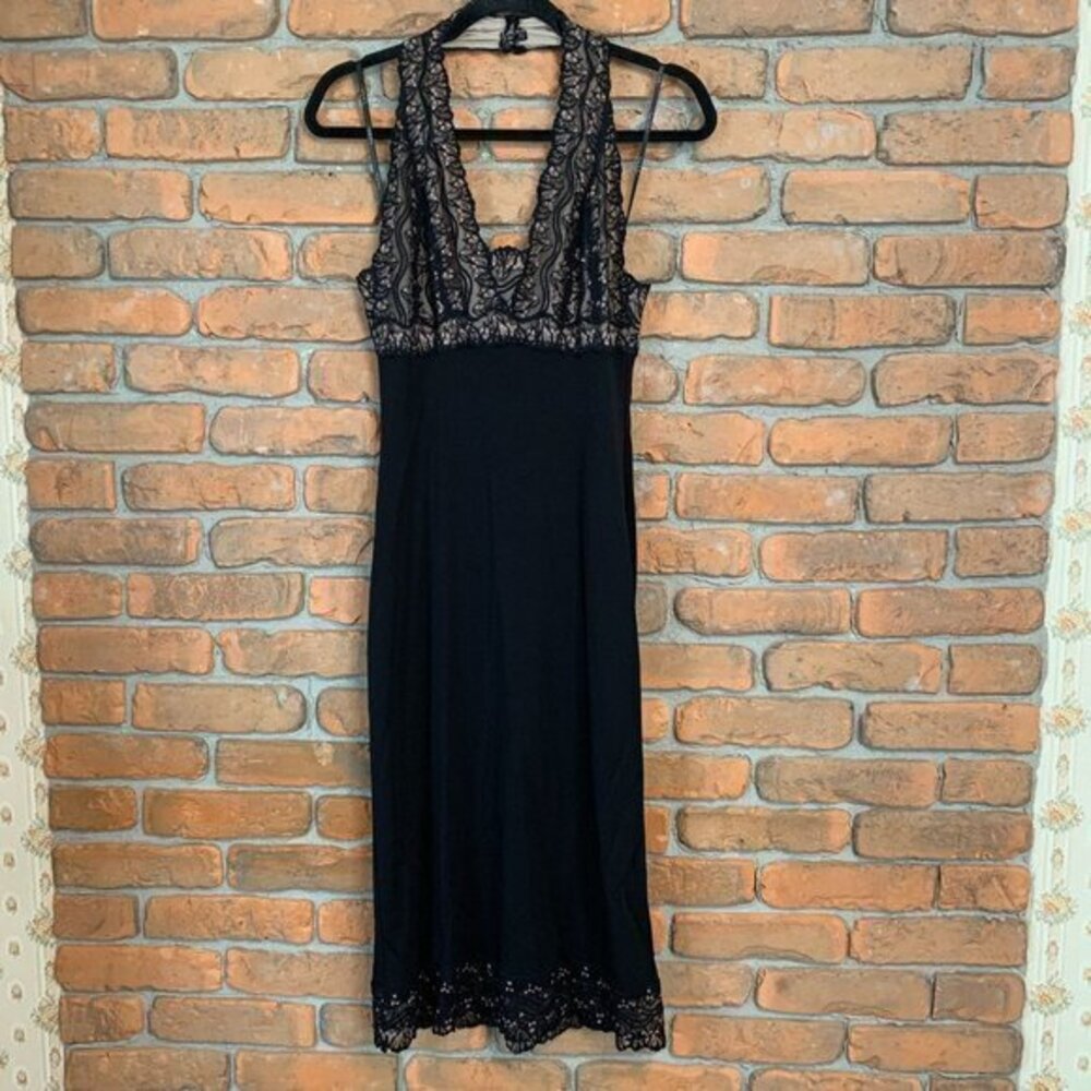 Nicole Miller Black Lace-Trim Midi Dress